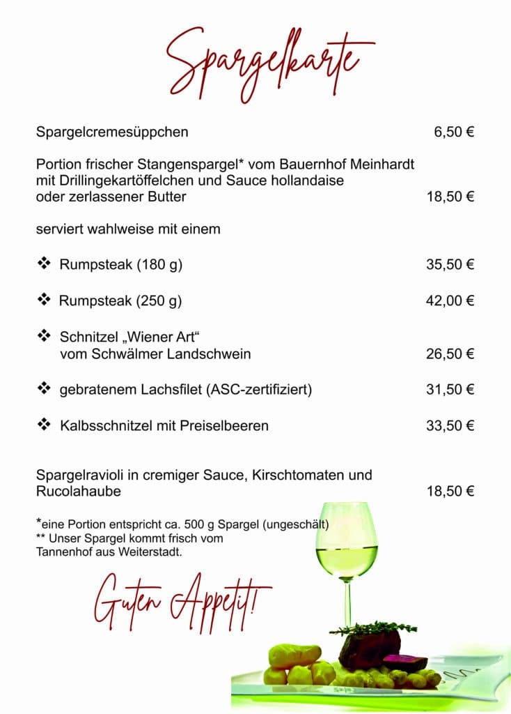 spargelkarte 2025 mai restaurant Burghotel Münzenberg